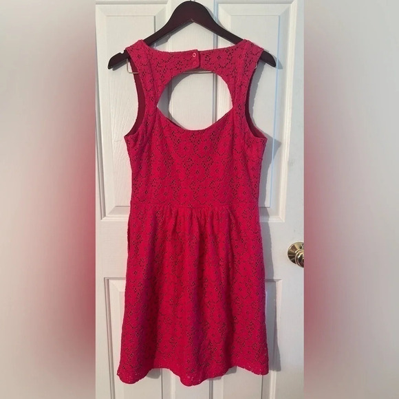 ANTHROPOLOGIE Deletta Med Fuscia Lace Embroidery Lined Sleeveless Eyelet Dress - Picture 3 of 14
